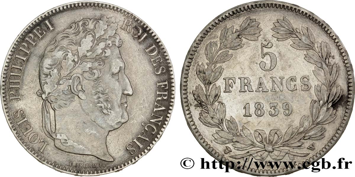 5 francs IIe type Domard 1839 Lille F.324/82 SS45 