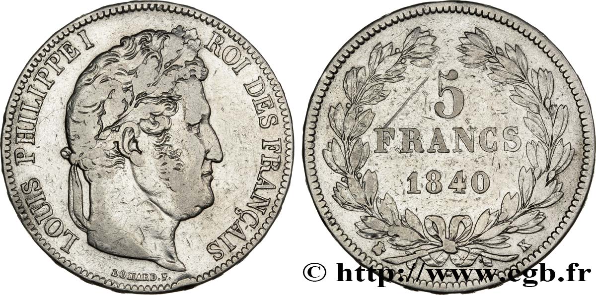 5 francs IIe type Domard 1840 Bordeaux F.324/87 TB20 