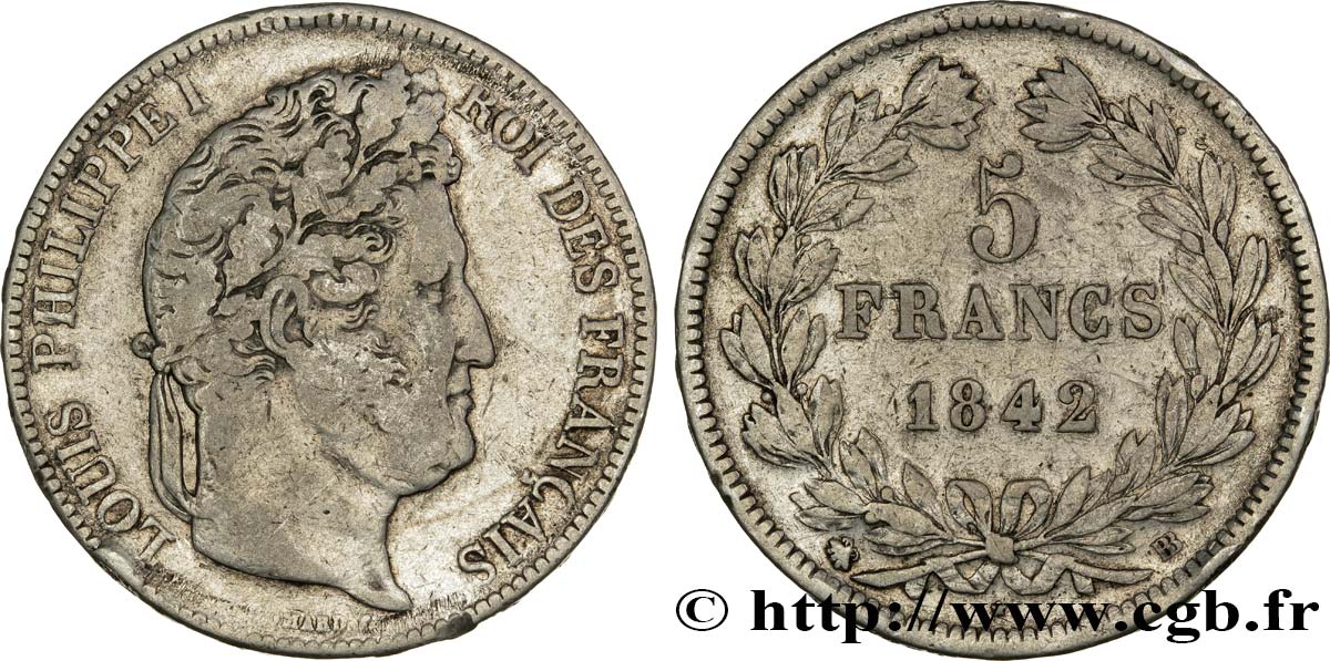 5 francs IIe type Domard 1842 Strasbourg F.324/97 S25 