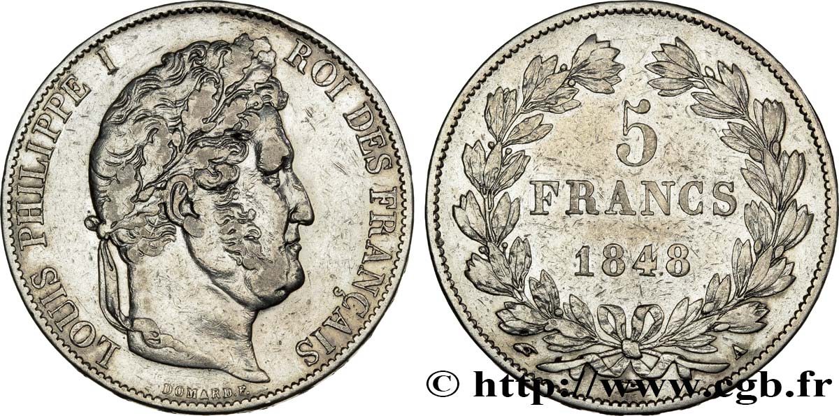 5 francs IIIe type Domard 1848 Paris F.325/17 XF45 