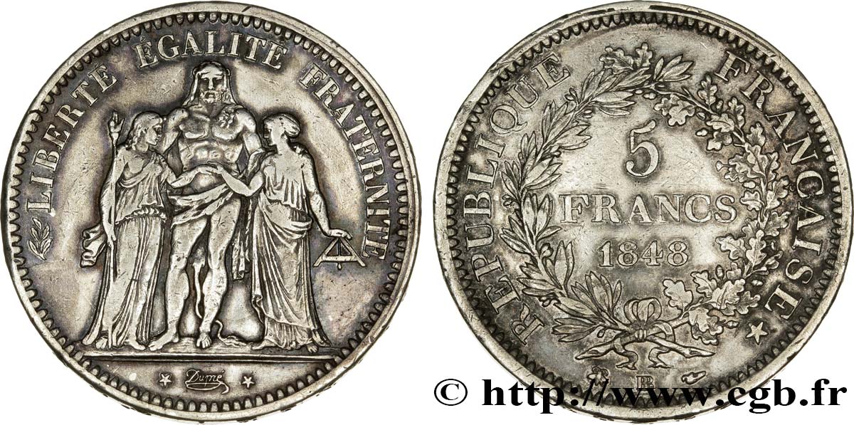 5 francs Hercule, IIe République 1848 Strasbourg F.326/2 MBC45 