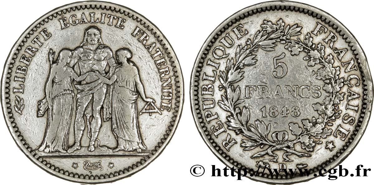 5 francs Hercule, IIe République 1848  Lyon F.326/3 S30 