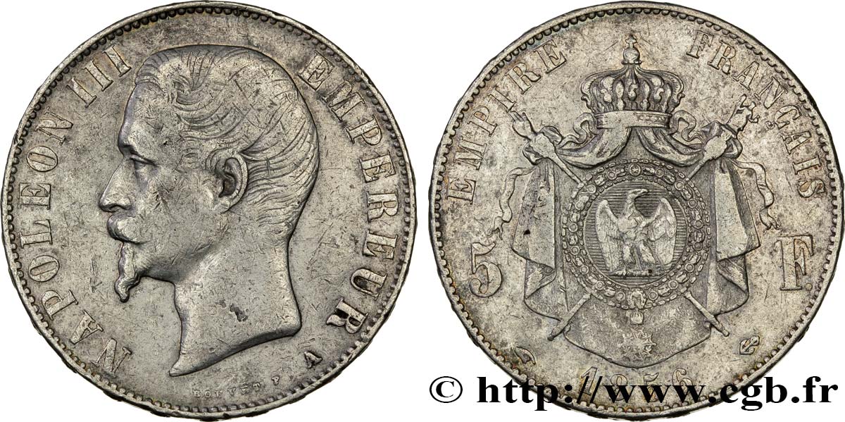 5 francs Napoléon III, tête nue 1856 Paris F.330/7 VF35 