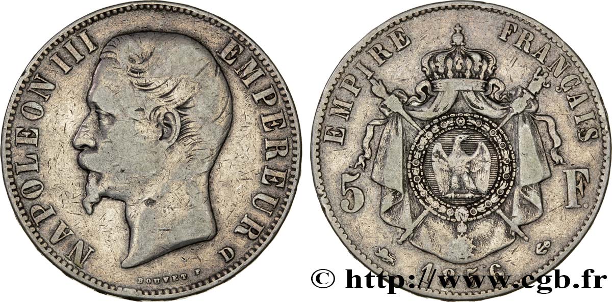 5 francs Napoléon III, tête nue 1856 Lyon F.330/9 BC22 