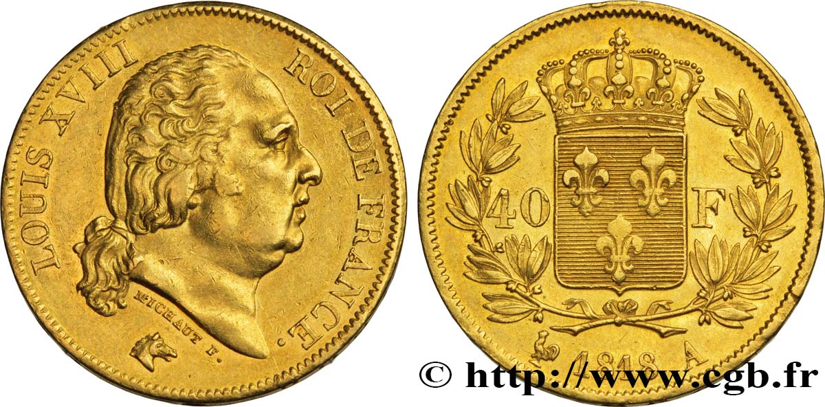 40 francs or Louis XVIII 1818 Paris F.542/7 TTB50 