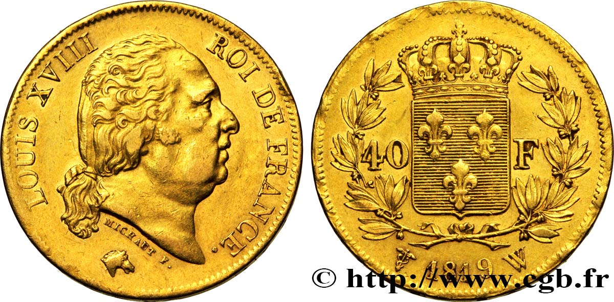 40 francs or Louis XVIII 1819 Lille F.542/9 TTB48 