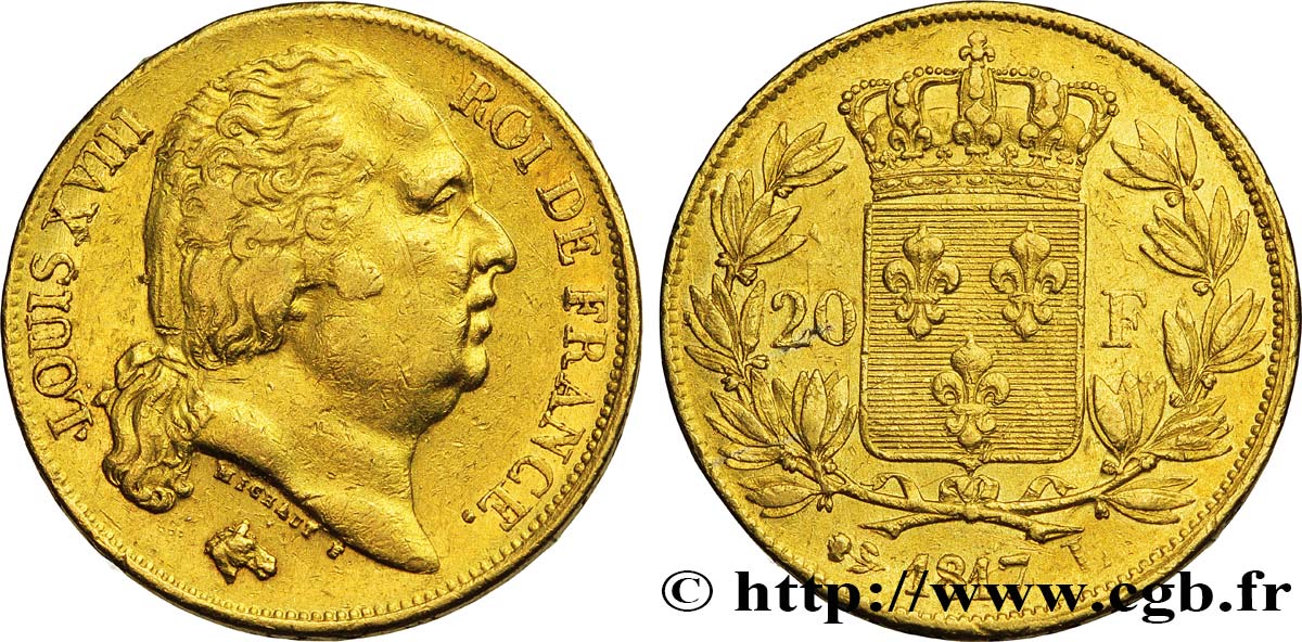 20 francs or Louis XVIII, tête nue 1817 Bayonne F.519/7 BB45 