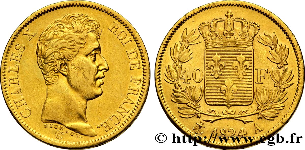 40 francs or Charles X, 1er type 1824 Paris F.543/1 XF48 