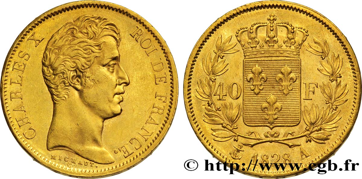 40 francs or Charles X, 2e type 1828 Paris F.544/3 AU52 