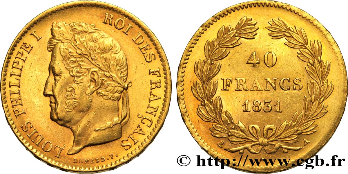 40 francs or Louis-Philippe 1831 Paris F.546/1 AU50 