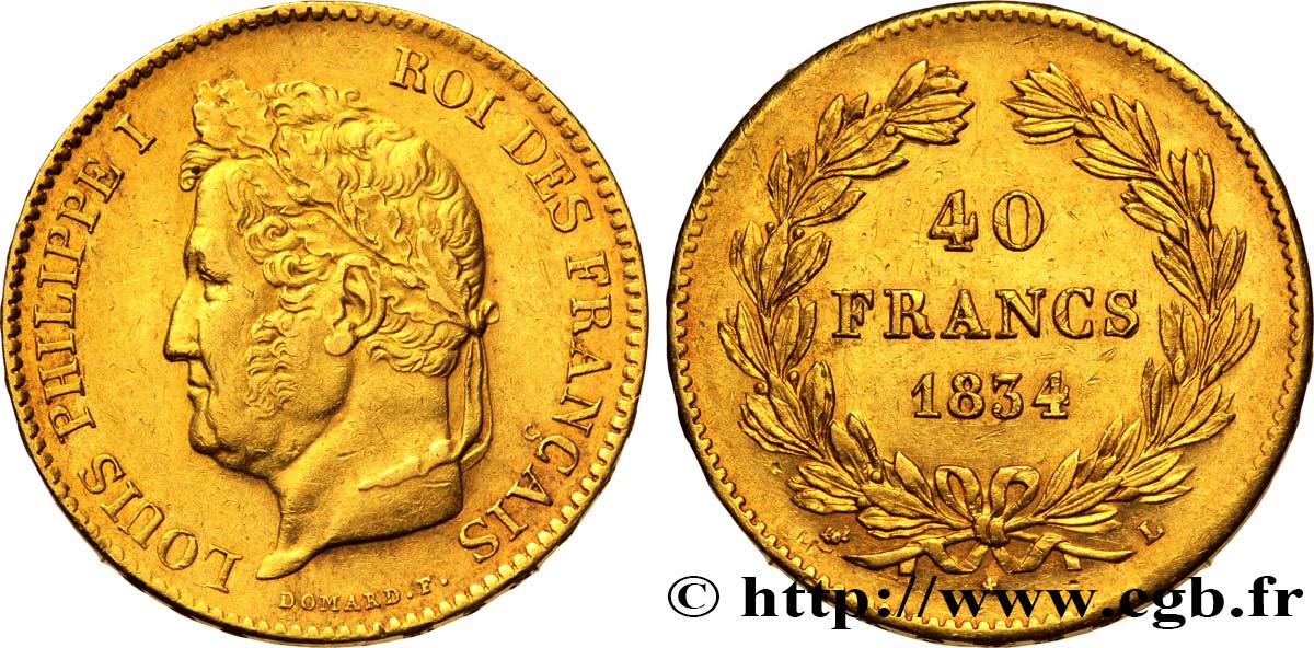 40 francs or Louis-Philippe 1834 Bayonne F.546/7 SS48 