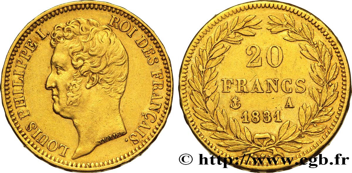 20 francs or Louis-Philippe, Tiolier, tranche inscrite en relief 1831 Paris F.525/2 BB48 