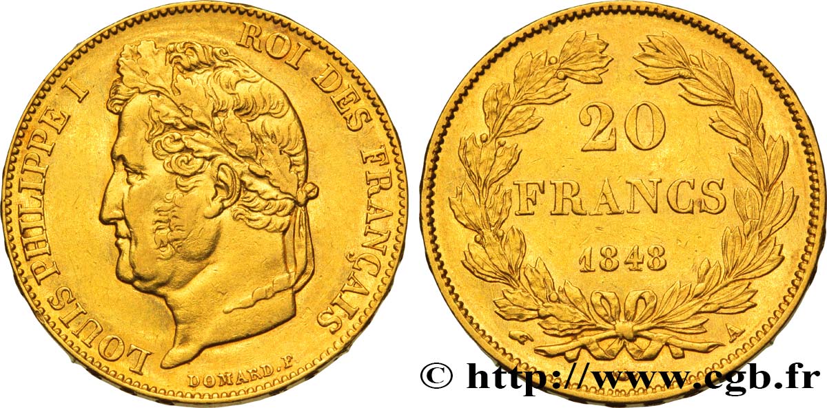 20 francs or Louis-Philippe, Domard 1848 Paris F.527/38 MBC48 