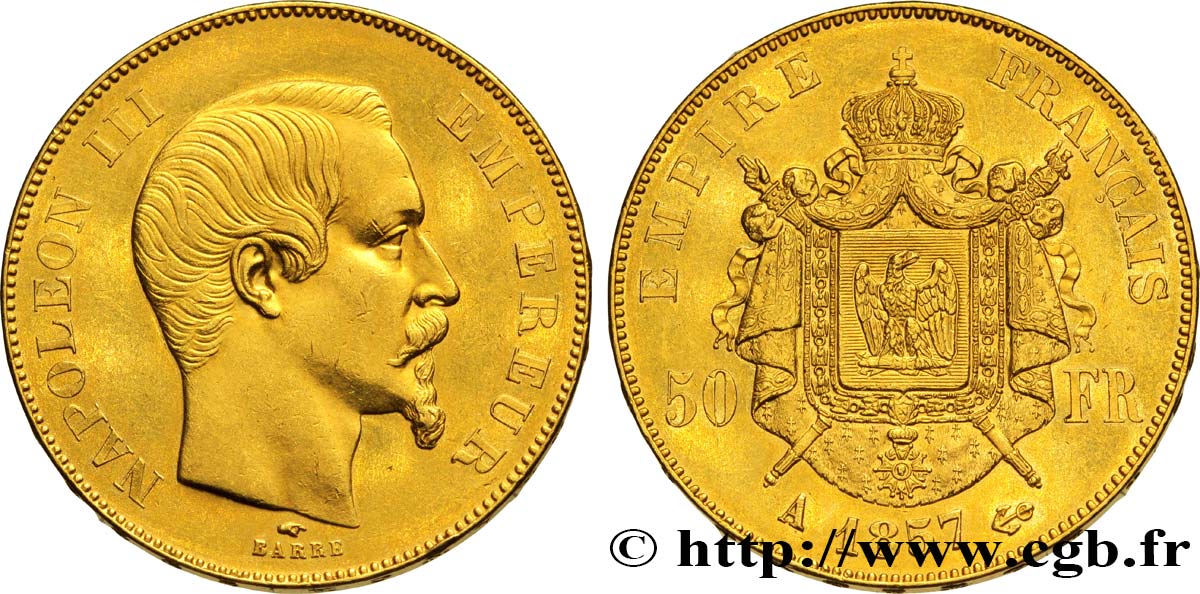 50 francs or Napoléon III, tête nue 1857 Paris F.547/4 TTB52 