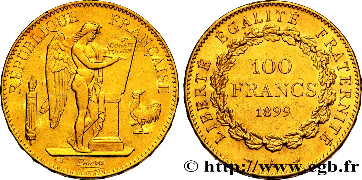 100 francs or Génie, tranche inscrite en relief Dieu protège la France 1899 Paris F.552/12 TTB50 