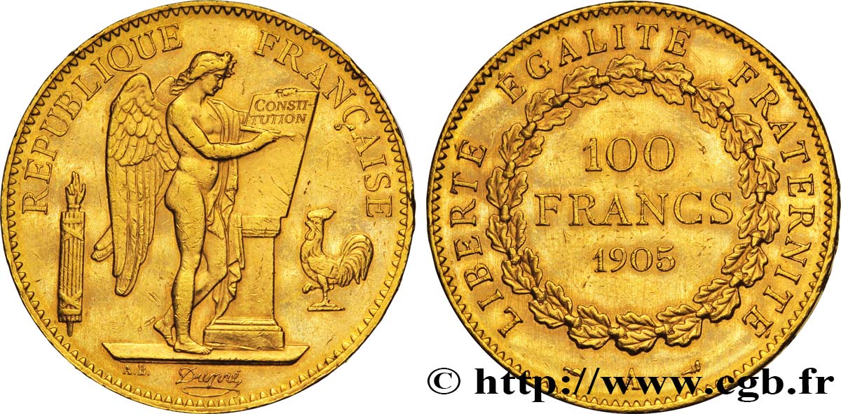 100 francs or Génie, tranche inscrite en relief Dieu protège la France 1905 Paris F.552/18 SS48 