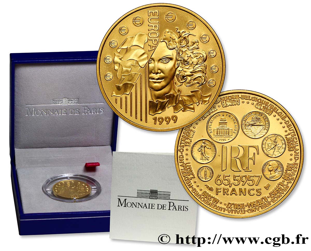 Belle Epreuve Or 65,5957 francs - La parité 1999  F.1550 1 MS68 