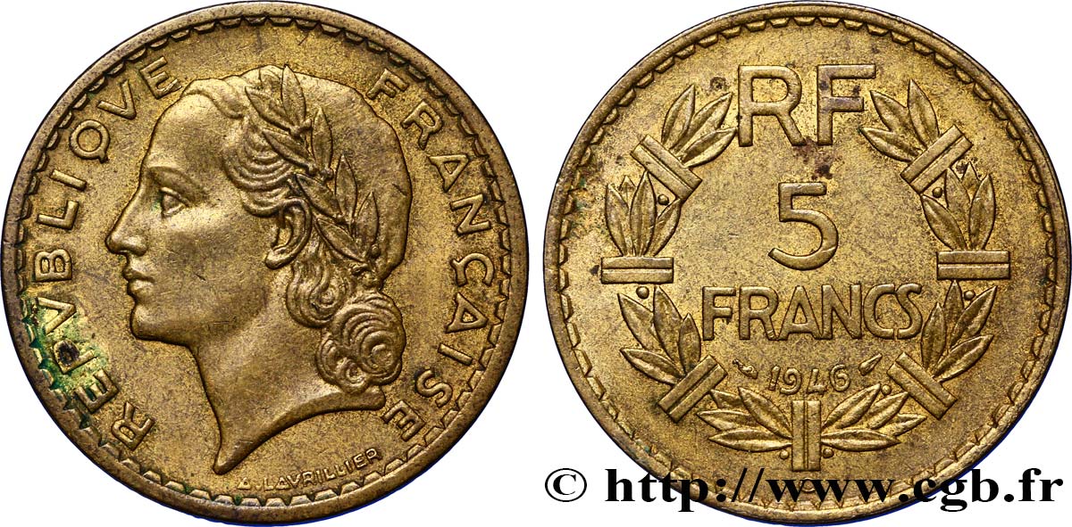 5 francs Lavrillier, bronze-aluminium 1946 Castelsarrasin F.337/8 XF45 