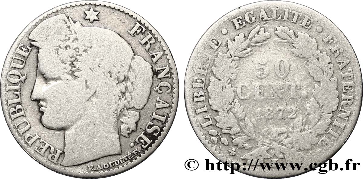 50 centimes Cérès, IIIe République 1872 Bordeaux F.189/4 F12 