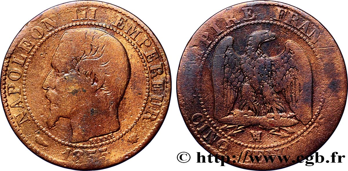 Cinq centimes Napoléon III, tête nue 1855 Marseille F.116/26 B8 