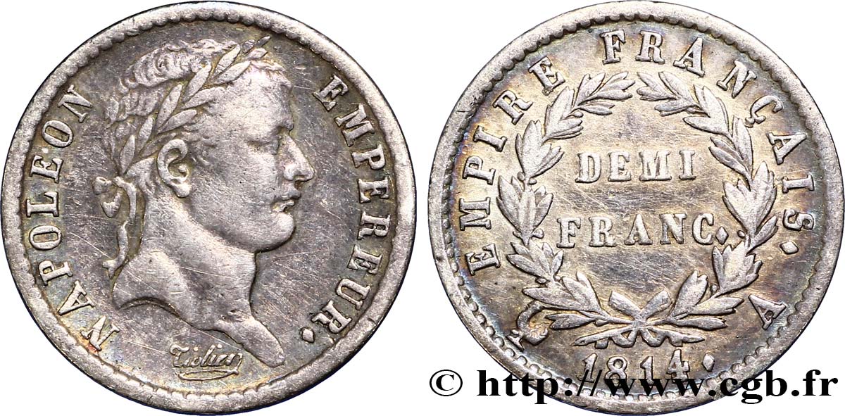 Demi-franc Napoléon Ier tête laurée, Empire français 1814 Paris F.178/63 SS50 