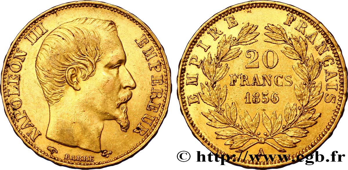 20 francs or Napoléon III, tête nue 1856 Paris F.531/9 BB45 