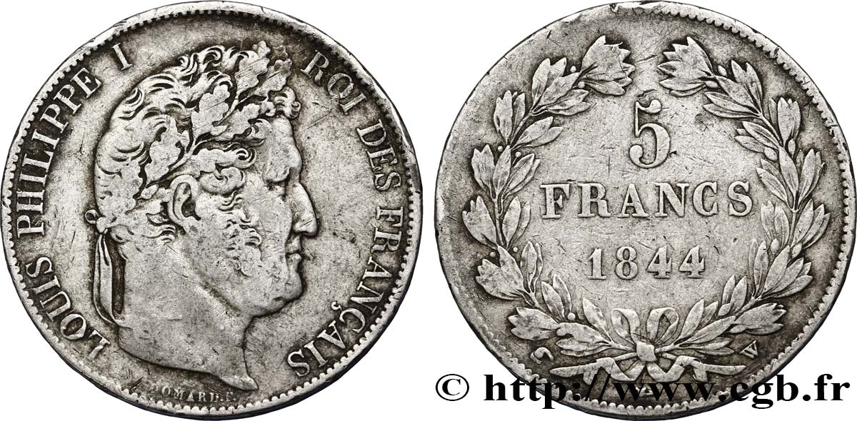 5 francs IIIe type Domard 1844 Lille F.325/5 S25 
