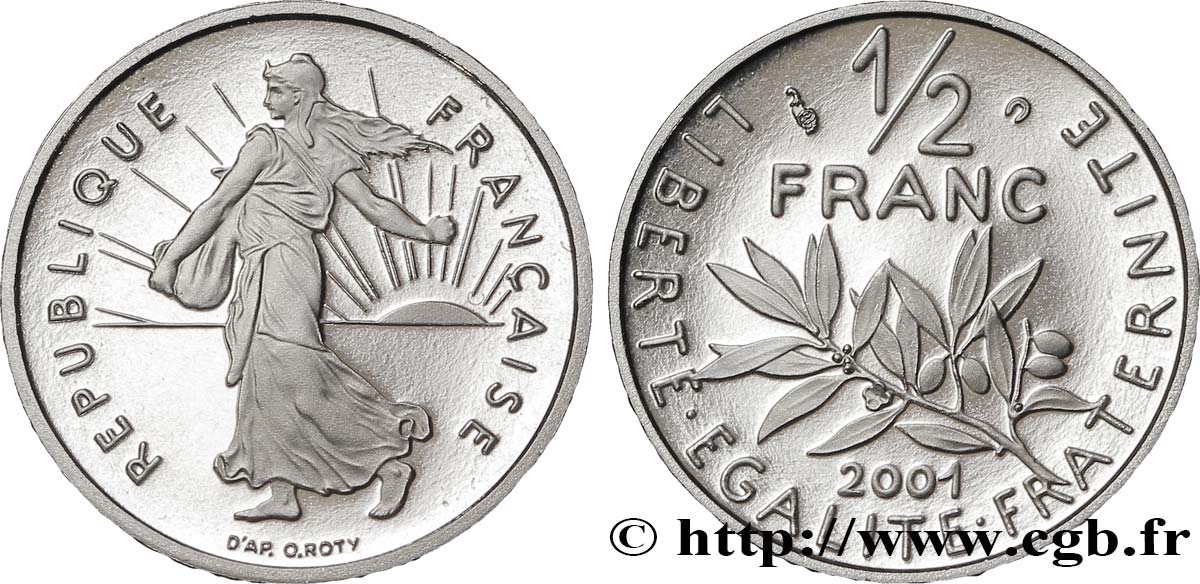 1/2 franc Semeuse, BE (Belle Épreuve) 2001 Pessac F.198/44 var. MS65 