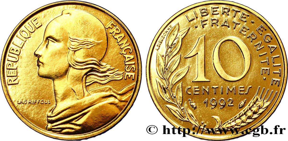 10 centimes Marianne, BU (Brillant Universel), frappe médaille 1992 Pessac F.144/34 MS68 