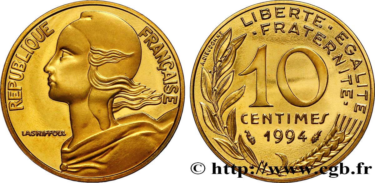 10 centimes Marianne, BE (Belle Épreuve) 1994 Pessac F.144/37 var. MS67 