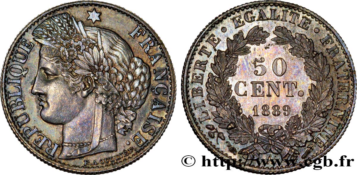 50 centimes Cérès, Troisième République 1889 Paris F.189/14 FDC65 