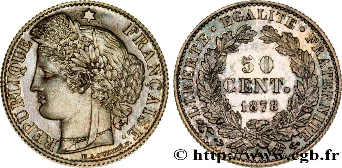 50 centimes Cérès, Troisième République 1878 Paris F.189/8 MS66 