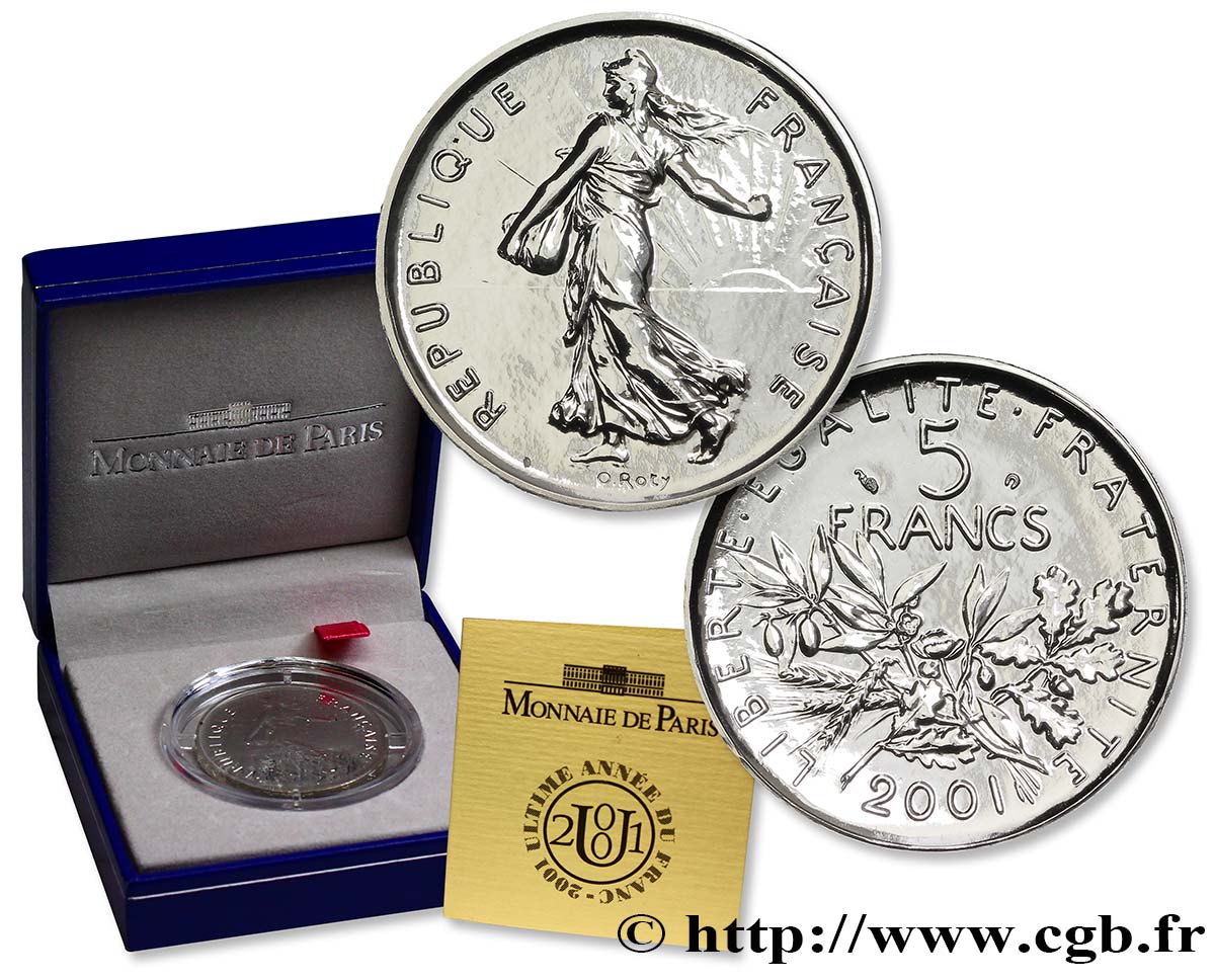 Brillant Universel argent 5 francs Semeuse 2001 Paris F5.1206 1 ST70 
