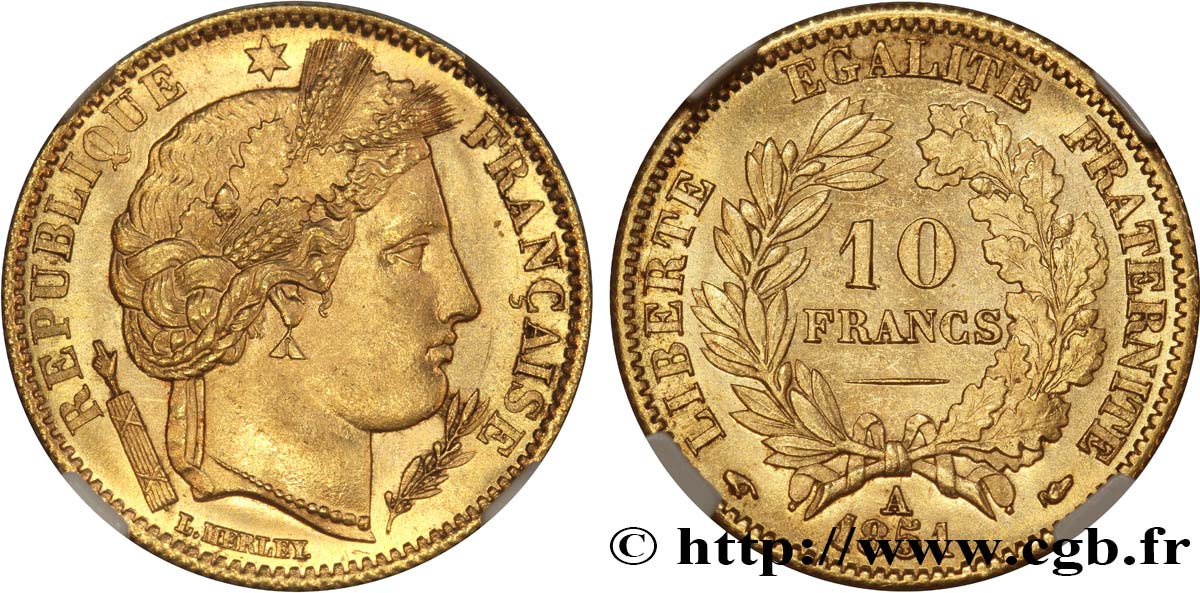 10 francs or Cérès, IIe République - NGC MS 64 1851 Paris F.504/3 MS63 