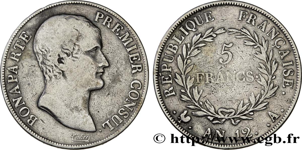 5 francs Bonaparte Premier Consul 1804 Paris F.301/10 TB25 