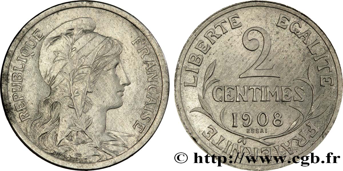 Essai-piéfort de 2 centimes Daniel-Dupuis en aluminium 1908  F.110/11P MS62 