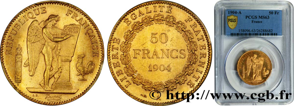 50 francs or Génie 1904 Paris F.549/6 fST63 PCGS