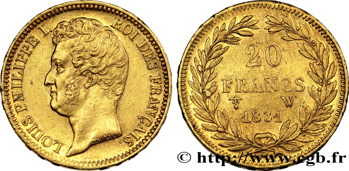 20 francs or Louis-Philippe, Tiolier, tranche inscrite en relief 1831 Lille F.525/5 TTB48 