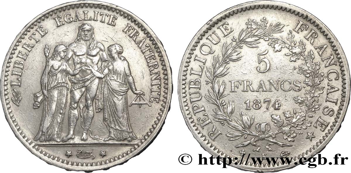 5 francs Hercule 1874 Bordeaux F.334/13 SS45 