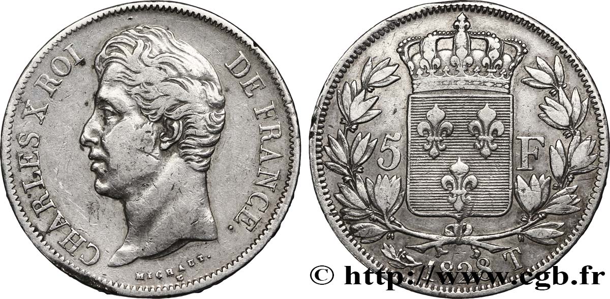 5 francs Charles X, 2e type 1828 Nantes F.311/25 VF35 