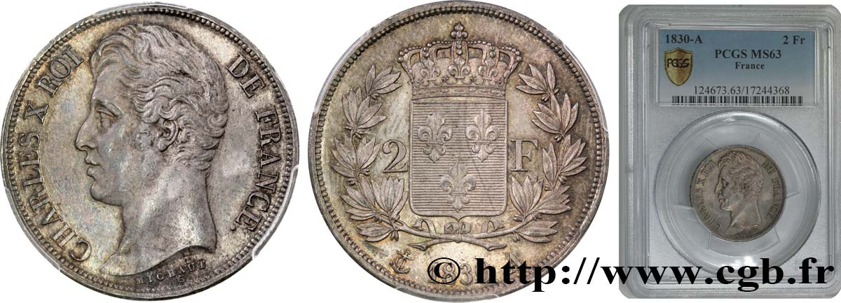 2 francs Charles X 1830 Paris F.258/62 SPL63 PCGS