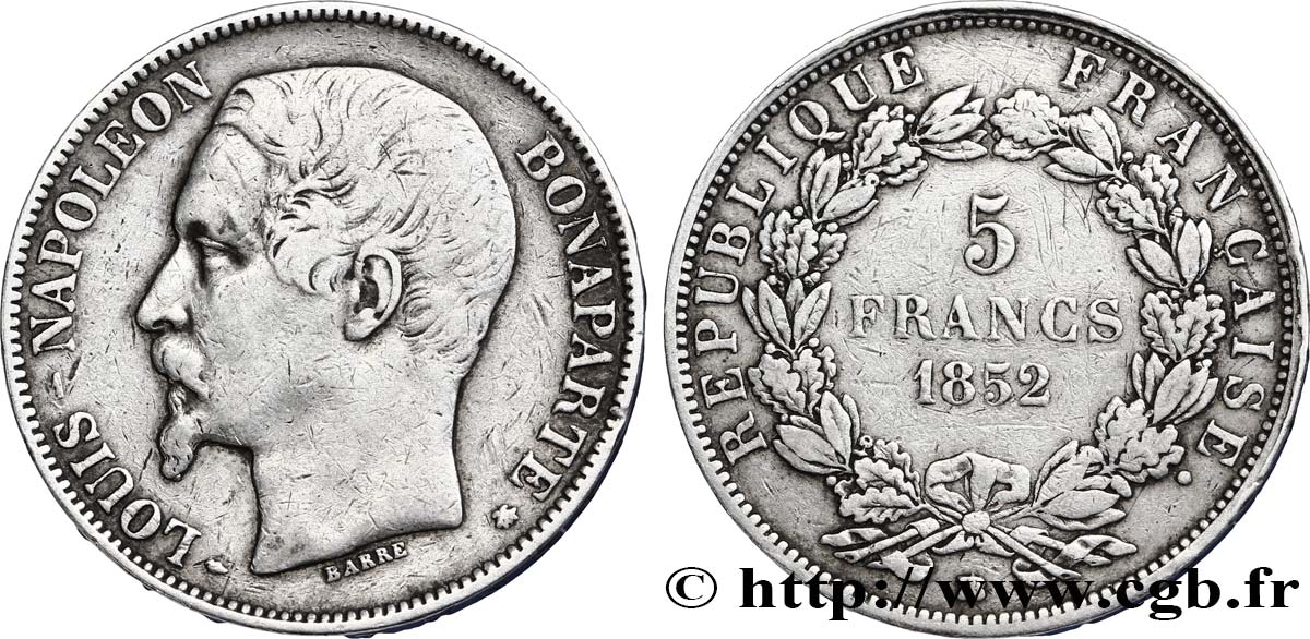 5 francs Louis-Napoléon 1852 Strasbourg F.329/3 TB25 