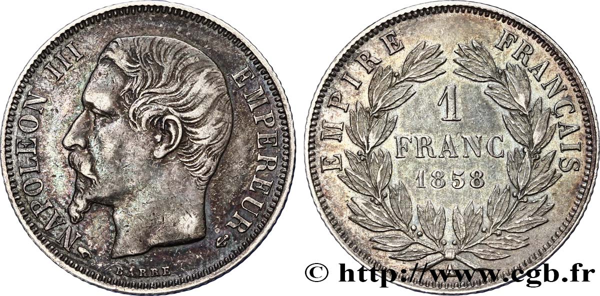 1 franc Napoléon III, tête nue 1858 Paris F.214/11 XF48 