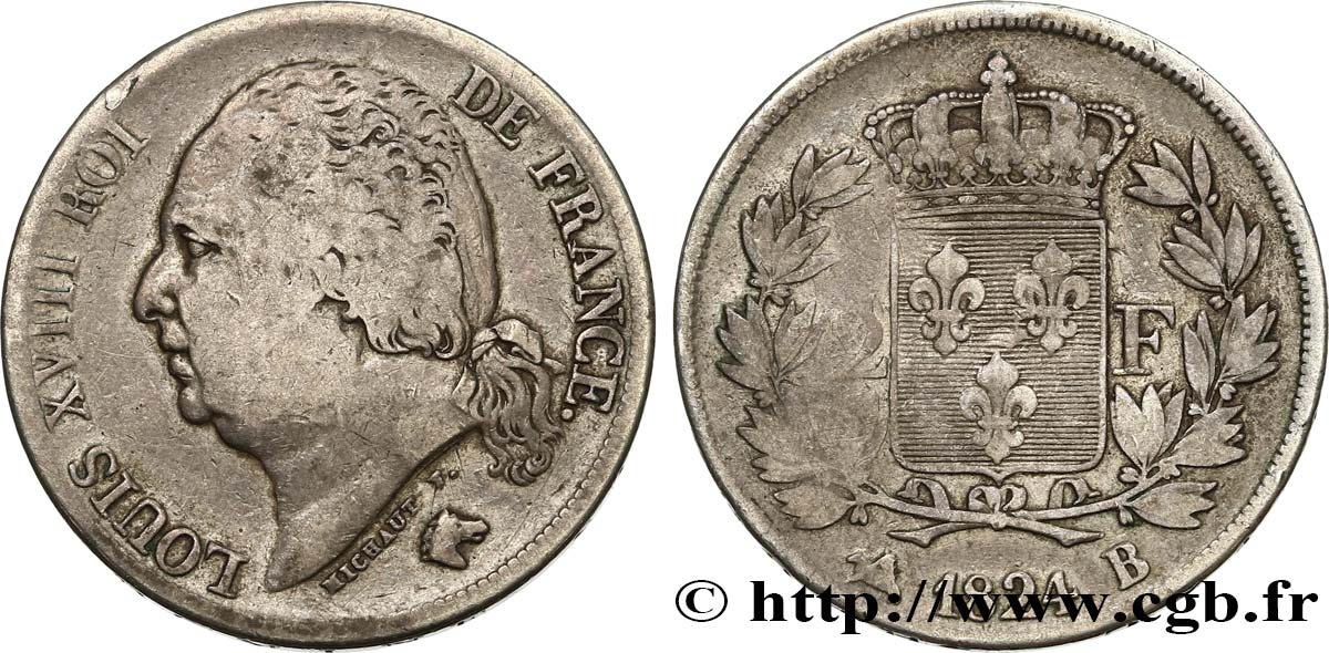 2 francs Louis XVIII 1824 Rouen F.257/52 MB15 