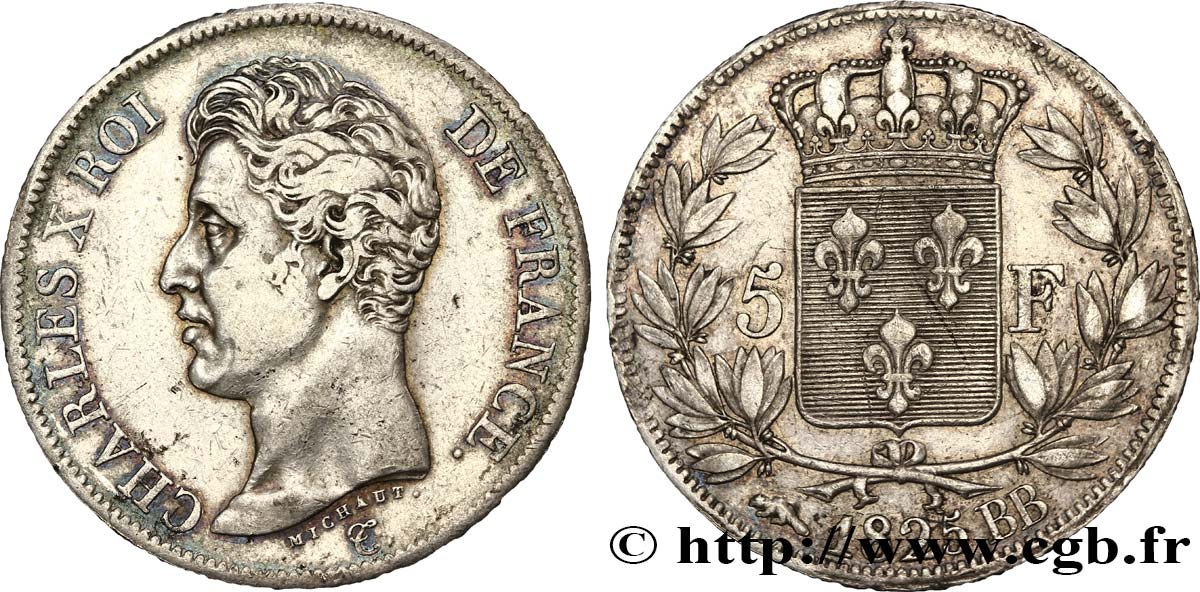 5 francs Charles X, 1er type 1825 Strasbourg F.310/5 MBC40 