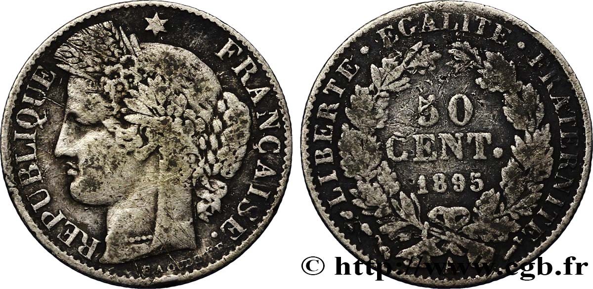 50 centimes Cérès, IIIe République 1895 Paris F.189/16 TB30 