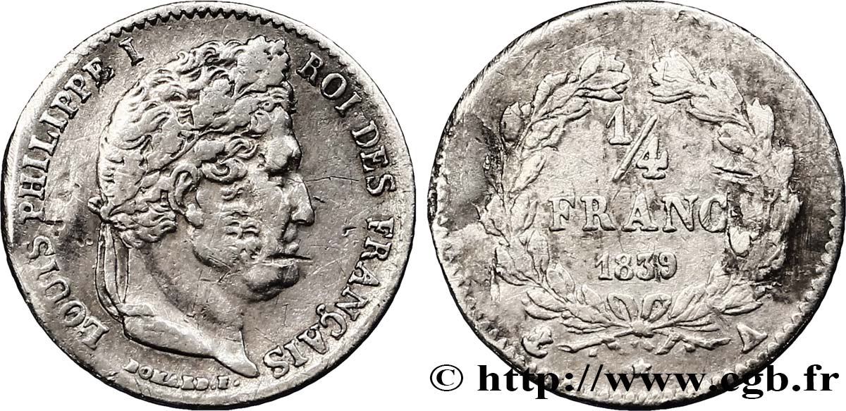 1/4 franc Louis-Philippe 1839 Paris F.166/74 MB 