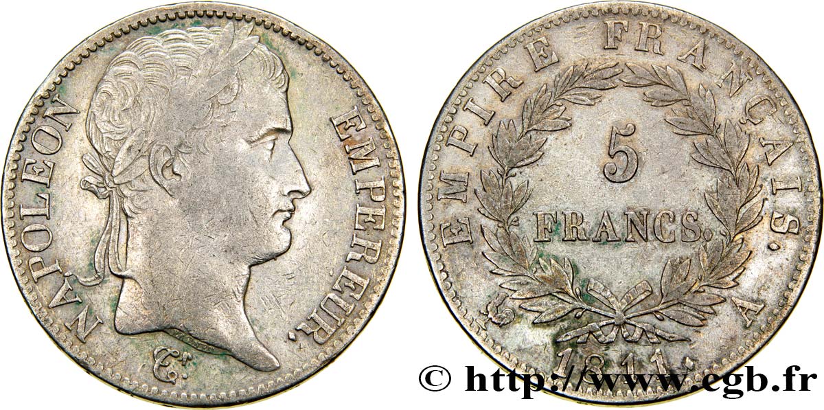 5 francs Napoléon Empereur, Empire français 1811 Paris F.307/27 TB30 