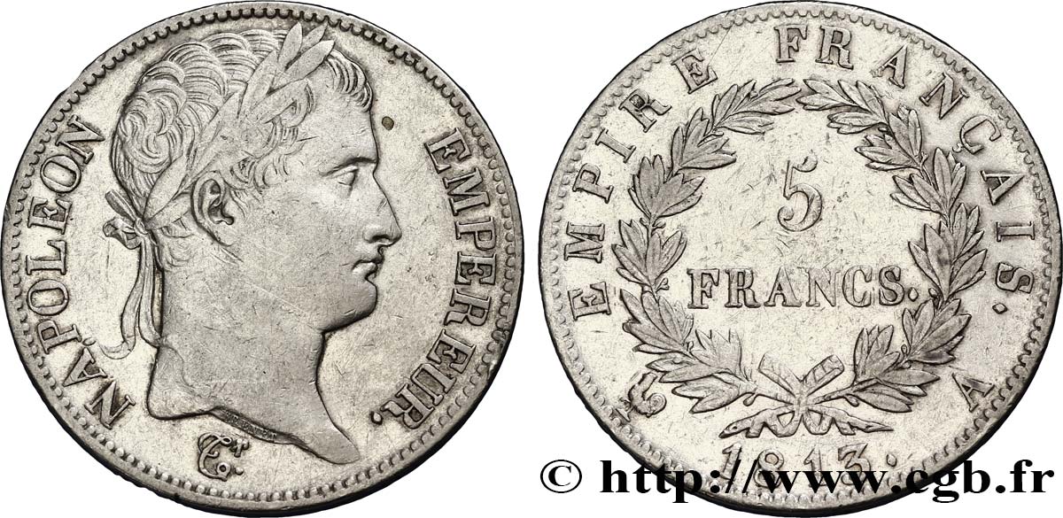 5 francs Napoléon Empereur, Empire français 1813 Paris F.307/58 TTB45 