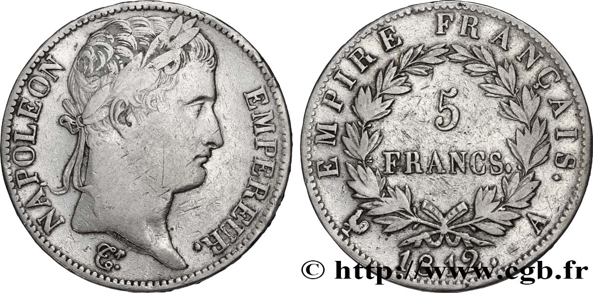 5 francs Napoléon Empereur, Empire français 1812 Paris F.307/41 VF25 